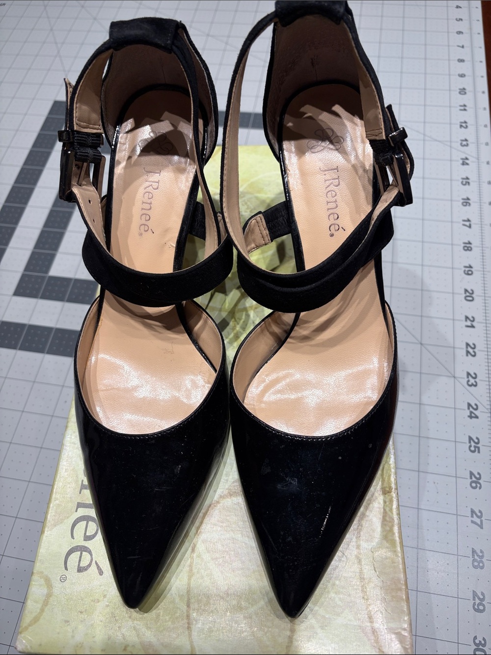 J.Renee Black Pointed Toe Mary Jane Heels with Ankle Strap